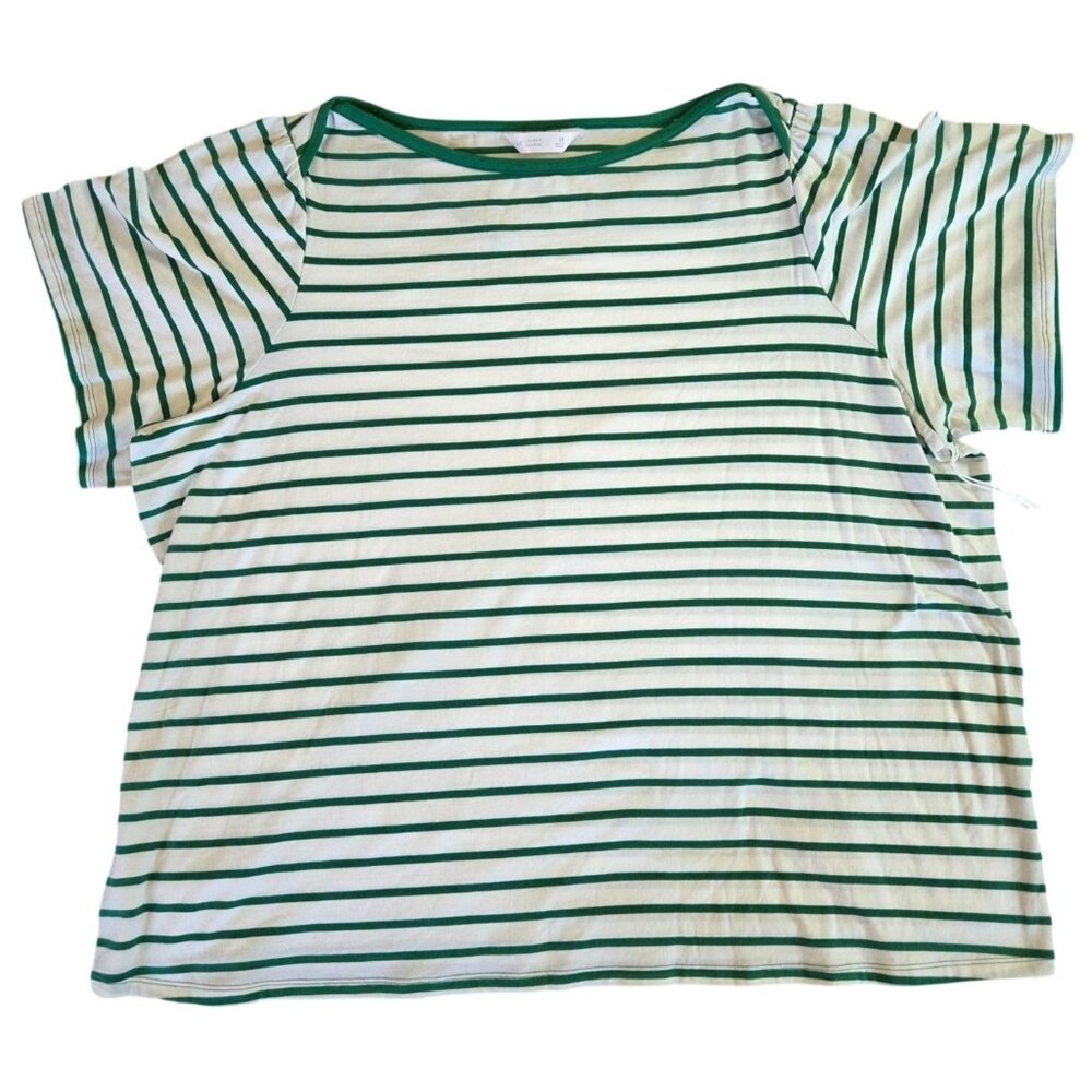 Lauren Conrad Women's Size 3X Green White Striped Boat Neck Short Sleeve Cotton